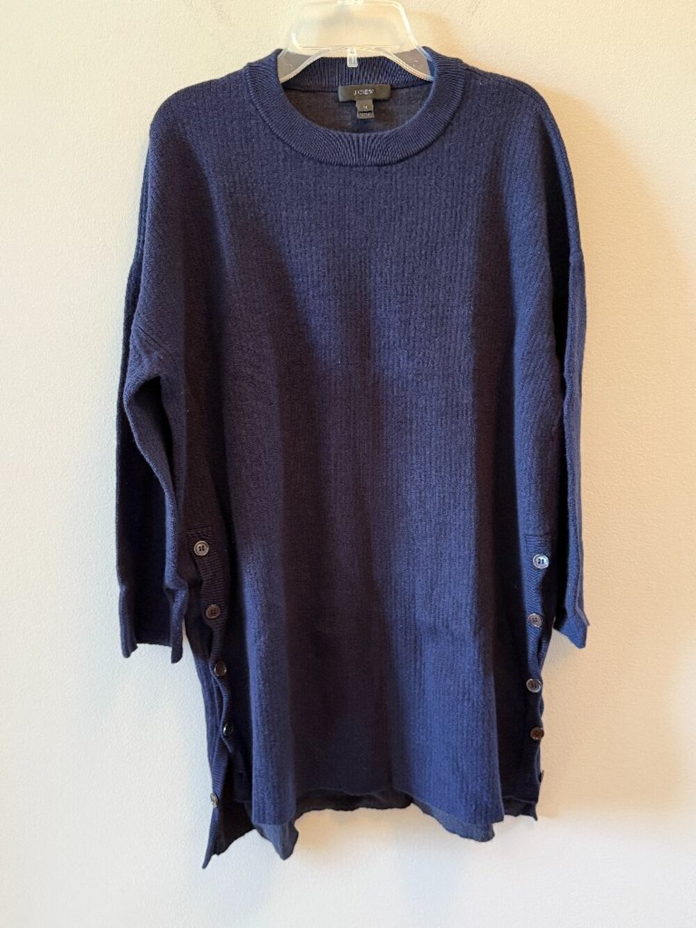 J.Crew Navy Blue Sweater Women's Size Large Side Button Knit Pullover
